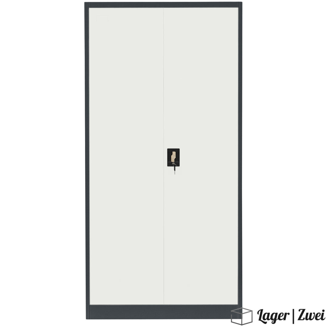 Lager|Zwei Stahlschrank - 185*90*40 - Tür Reinweiß RAL 9010 / Korpus Anthrazit RAL 7016