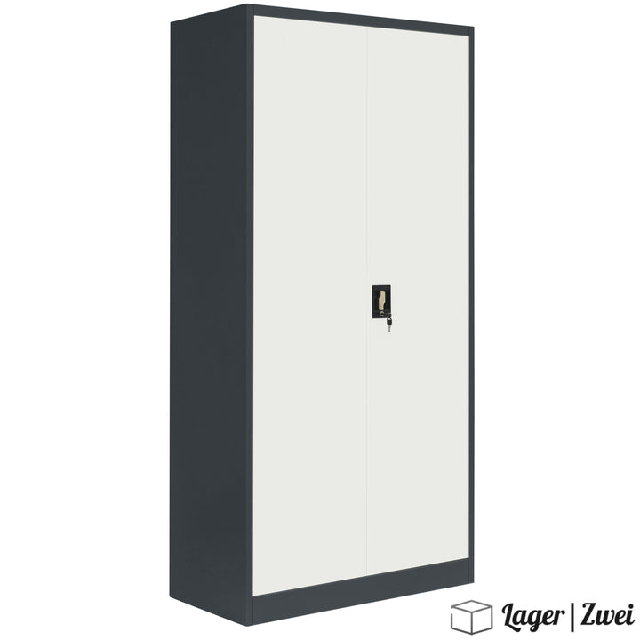 Lager|Zwei Stahlschrank - 185*90*40 - Tür Reinweiß RAL 9010 / Korpus Anthrazit RAL 7016