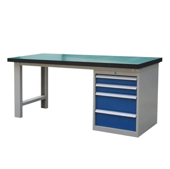 Lager|Zwei Profi Werkbank mit Schubladenschrank - 150*80*75 - Schubladen RAL 5010 / Korpus RAL 7047