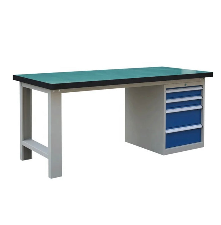 Lager|Zwei Profi Werkbank mit Schubladenschrank - 150*80*75 - Schubladen RAL 5010 / Korpus RAL 7047