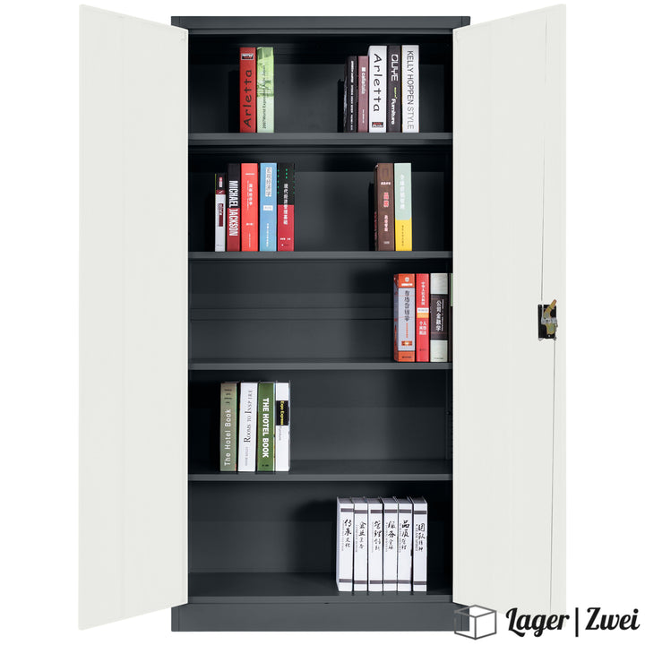 Lager|Zwei Stahlschrank - 185*90*40 - Tür Reinweiß RAL 9010 / Korpus Anthrazit RAL 7016